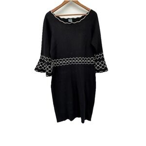 Black Stretch Knit Dress Body Shaping Bell sleeve White Black Career Soft XL